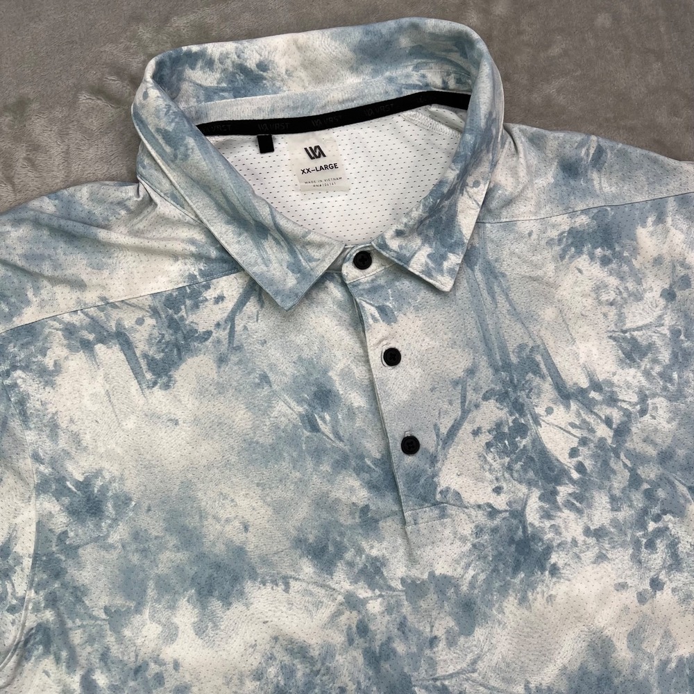 VRST Floral Mesh Print Polo Shirt Mens‎ 2XL White Blue Quiet Shade Performance